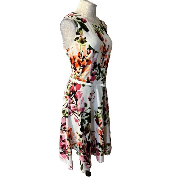 Danny & Nicole Dress 16 Floral Belted Stretch Career Church Washable NEW - Picture 5 of 8